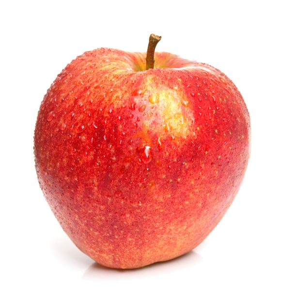سیب قرمز پوشیده از قطره های آب روی سفید انزوا dof کم عمق