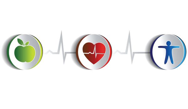 مجموعه نمادهای سبک زندگی سالم طراحی به دنبال کاغذ غذای سالم و تناسب اندام به قلب و زندگی سالم منجر می شود نمادهای مرتبط با خط پایش ضربان قلب جدا شده روی سفید