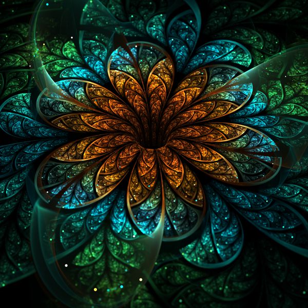 گل فراکتال درخشان با تم طبیعت اثر هنری دیجیتال برای طراحی گرافیکی خلاقانه