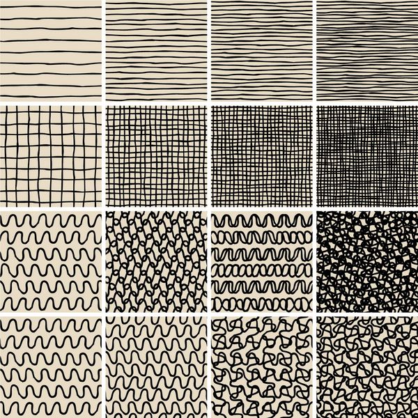 مجموعه الگوی بدون درز ابله اصلی شماره 1 در سیاه و سفید مجموعه ای از 16 الگوی ساده تکراری است تصویر در حالت وکتور پس‌زمینه در لایه جداگانه است