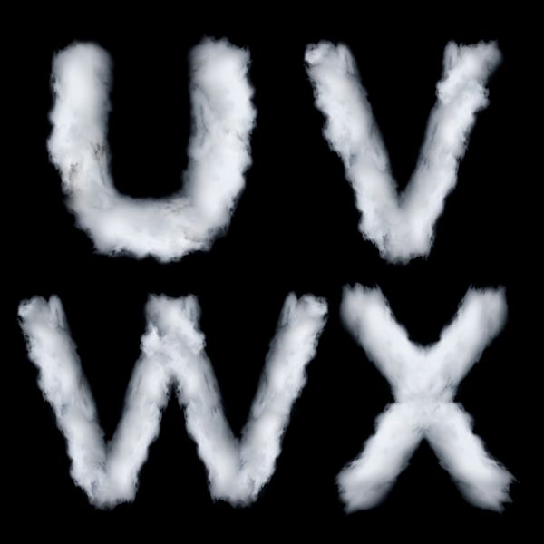 حروف ساخته شده از دود uvwx جدا شده بر روی سیاه