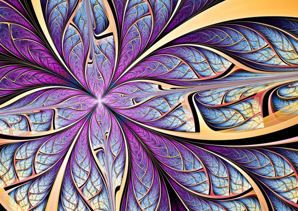 پروانه آبی و بنفش روی یک گل پس زمینه رنگی انتزاعی برای طراحی خلاقانه مدرن دکوراسیون زیبا برای کاغذ دیواری داخلی آلبوم جلد بروشور پوستر جزوه آثار هنری فراکتال