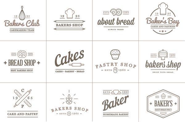 مجموعه ای از عناصر وکتور شیرینی نانوایی و تصویر نمادهای نان را می توان به عنوان آرم یا نماد در کیفیت برتر استفاده کرد