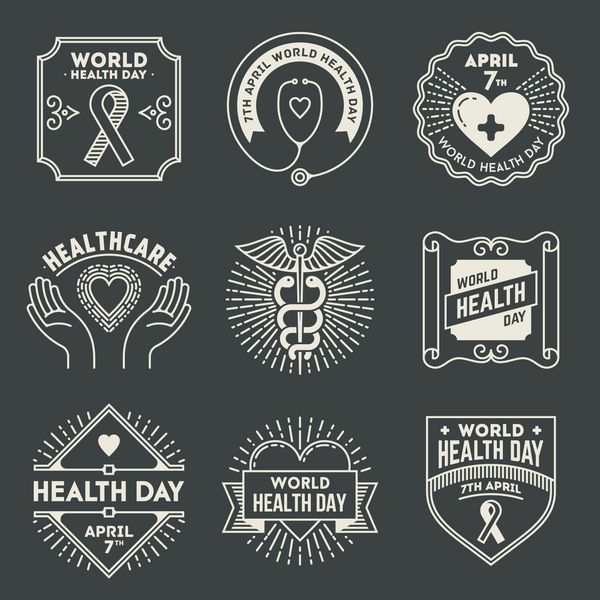 روز جهانی بهداشت مجموعه لوگو تایپ های نشان های طراحی رترو وکتور عناصر وینتیج
