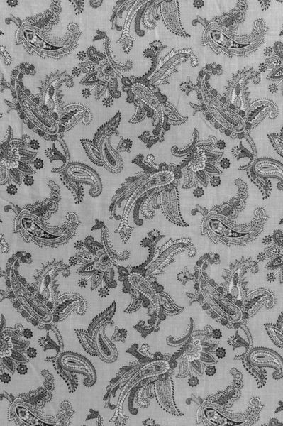 چاپ پیزلی قدیمی دهه 1960 از پارچه بافت دار در سیاه سفید و خاکستری