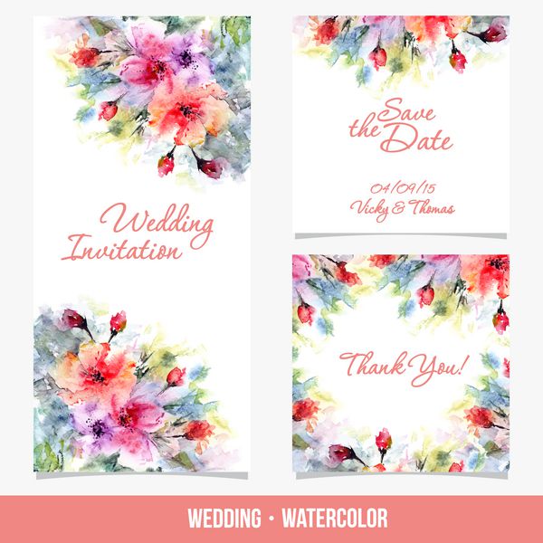 دعوت کارت عروسی کارت تاریخ را ذخیره کنید کارت تولد پس زمینه آبرنگ با گل
