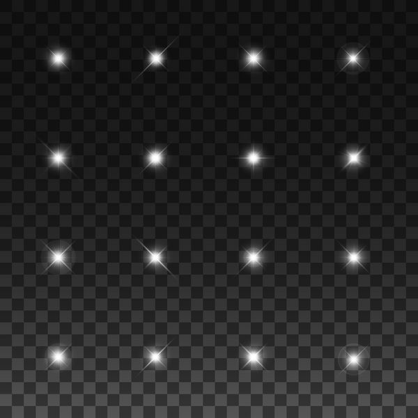 چراغ ها و ستاره های درخشان جدا شده بر روی پس زمینه شفاف سیاه و سفید تصاویر وکتور 