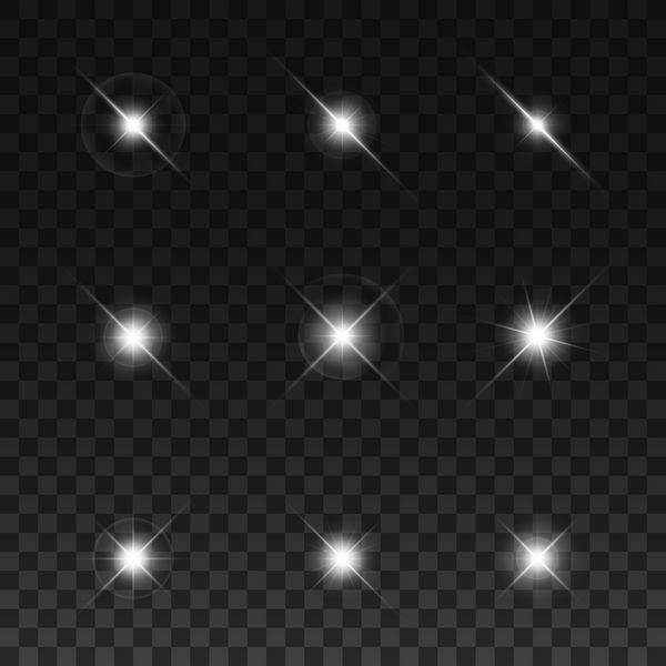 ستاره ها و چراغ های درخشان جدا شده بر روی پس زمینه شفاف سیاه و سفید تصاویر وکتور 