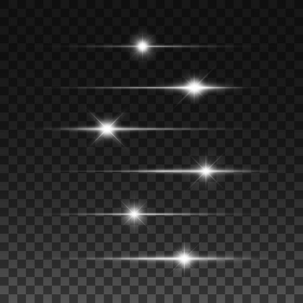 نورهای درخشان ستاره ها و درخشش ها جدا شده بر روی پس زمینه شفاف سیاه و سفید تصاویر وکتور 
