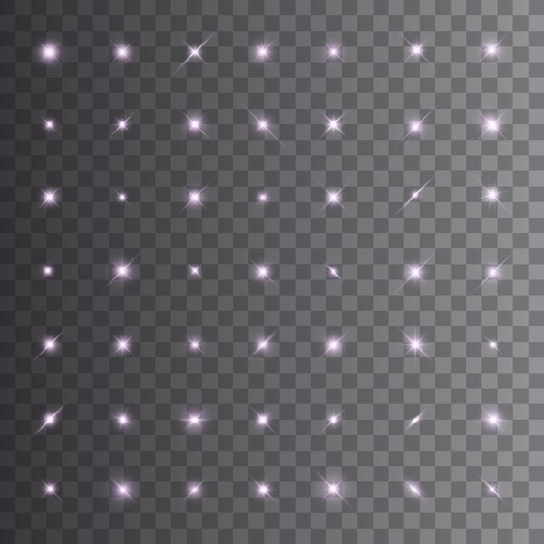 مجموعه ای فوق العاده از چراغ ها و ستاره های درخشان جدا شده در پس زمینه شفاف تصاویر وکتور 