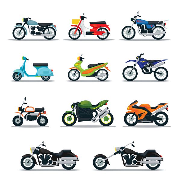انواع موتور سیکلت مجموعه آیکون های اشیاء چند رنگ