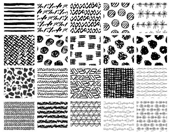 مجموعه ای از الگوهای انتزاعی بدون درز با بافت های گرانج اشیاء هندسی لکه های آبرنگ دست کشیده وکتور