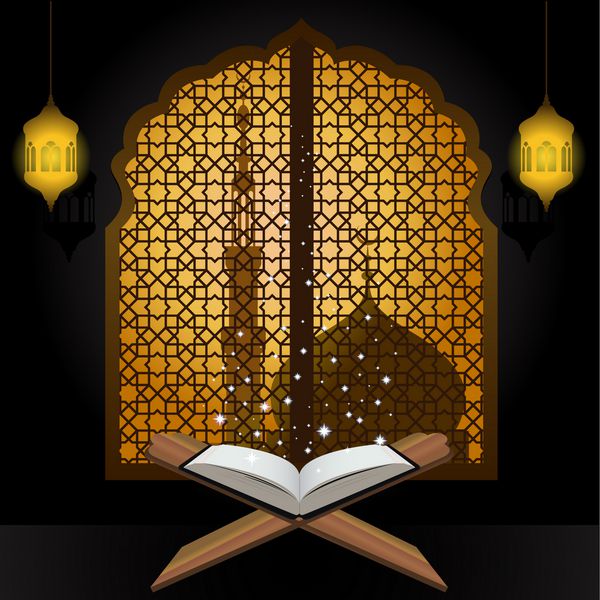 فانوس ستاره نور قرآن و مسجد به زبان عربی پنجره