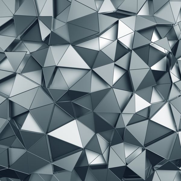 رندر سه بعدی انتزاعی از موج سواری فلزی پس زمینه با شکل چند ضلعی آینده نگر