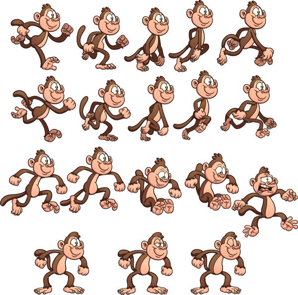 جن میمون کارتونی وکتور وکتور کلیپ آرت با شیب های ساده هر عنصر در یک لایه جداگانه