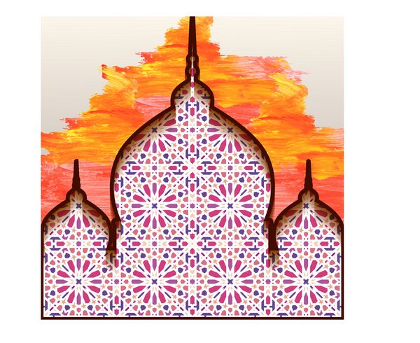 پس زمینه وکتور با تصویر مسجد در مقابل پس زمینه زیور آلات هندسی مناسب برای کارهای oformitelnyh