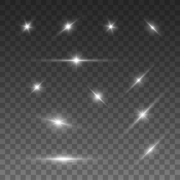 چراغ ها و ستاره های درخشان جدا شده بر روی پس زمینه شفاف سیاه و سفید تصاویر وکتور 