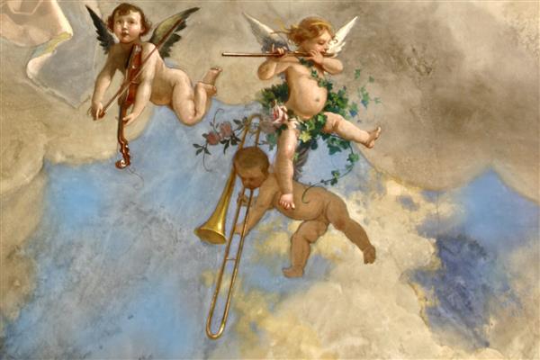 جزئیات نقاشی دیواری موسیقی فرشتگان پرواز