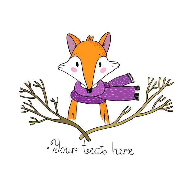 پرتره روباه در روسری و شاخه ها طراحی دستی اشیاء جدا شده در پس زمینه سفید وکتور