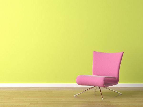 صحنه داخلی صندلی مدرن صورتی روی دیوار سبز