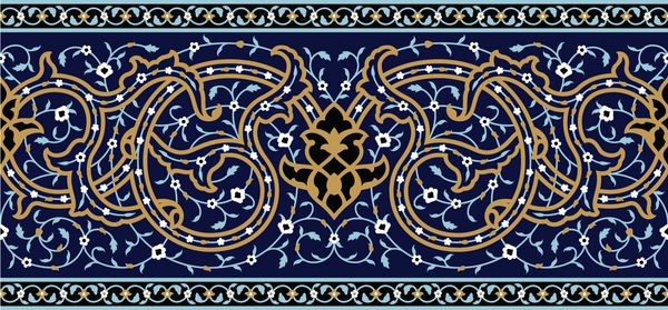 مرز بدون درز پیچیده عربی اخرایی سفید روی آبی طراحی سنتی اسلامی