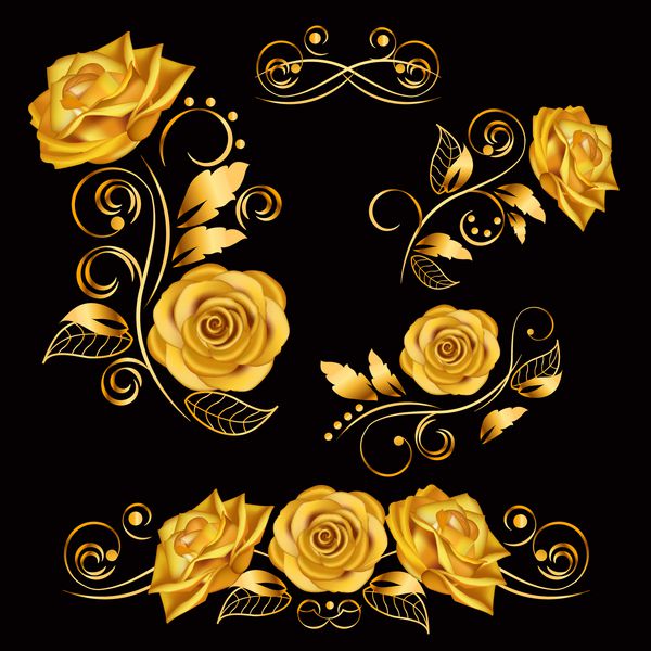 گل وکتور با گل رز طلا دکوراسیون قدیمی عناصر تزئینی آراسته عتیقه لوکس گل در زمینه سیاه مفهومی برای دعوت بنرها کارت های هدیه تبریک