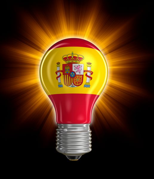 لامپ با پرچم اسپانیا تصویر با مسیر برش
