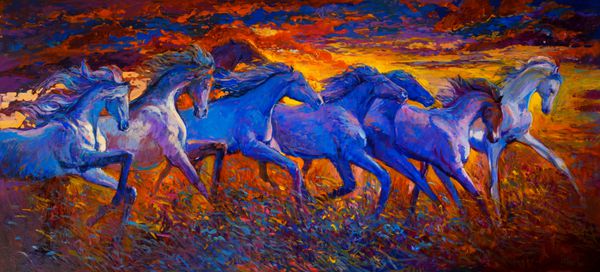 نقاشی اصلی رنگ روغن روی بوم اسب دویدن - امپرسیونیسم مدرن