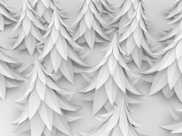 درختان صنوبر سه بعدی کارتونی پس زمینه سفید