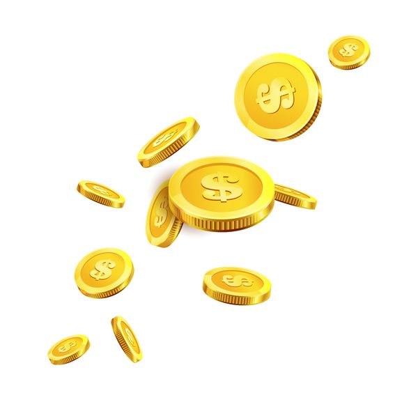 وکتور از پرواز سکه های طلایی جدا شده روی سفید