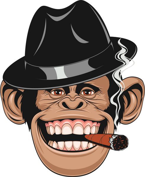 وکتور از گانگستر بامزه کلاه شامپانزه ای که سیگار می کشد و می خندد