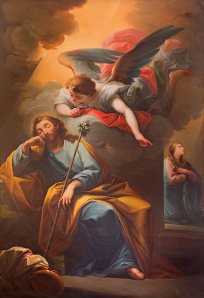 سگویا اسپانیا 14 آوریل 2016 رویای فرشته به سنت جوسپه در نقاشی رویایی در کلیسای جامع توسط هنرمند ناشناس قرن 19