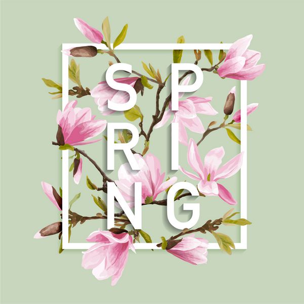 طراحی گرافیکی گل پس زمینه ماگنولیا چاپ مد تی شرت بردار عنصر تابستانی گل های بهاری شکوفه می دهند