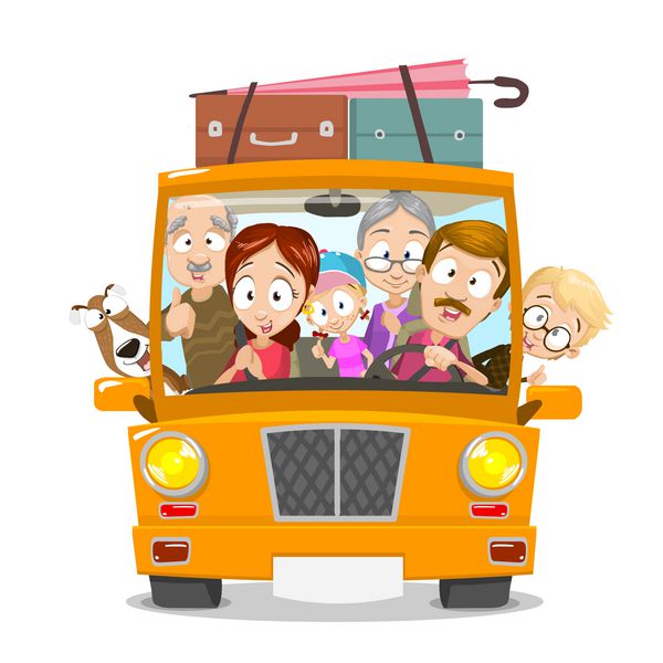 خانواده بزرگ شاد که با ماشین سفر می کنند خانواده رفتن به تعطیلات تابستانی تعطیلات تابستان موضوع گردشگری و تعطیلات وکتور طرح تخت