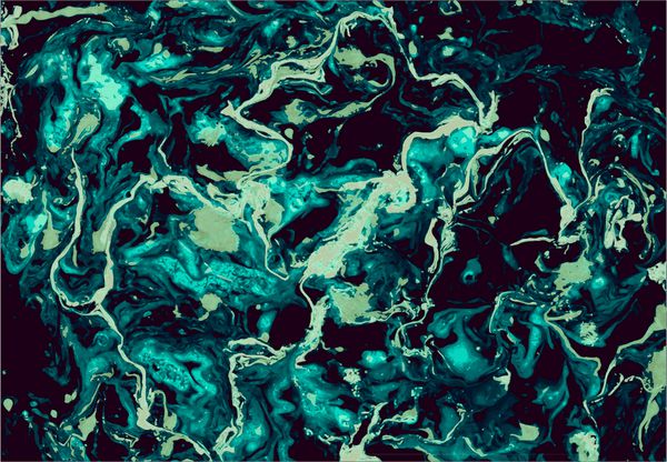 وکتور اثر هنری طراحی شده با دست روی بافت سنگ مرمر آب الگوی رنگ مایع نئون پس زمینه رنگارنگ انتزاعی در تکنیک ebru suminagashi