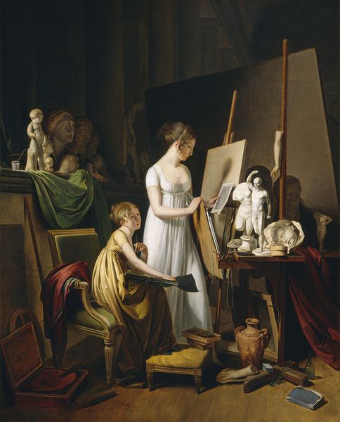 آتلیه نقاش اثر لوئیس لئوپولد بویلی 1800 نقاشی فرانسوی رنگ روغن روی بوم صحنه خانگی مادر و فرزند در استودیو هنر