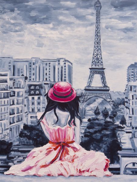 نقاشی هنری بانوی رمانتیک در پاریس