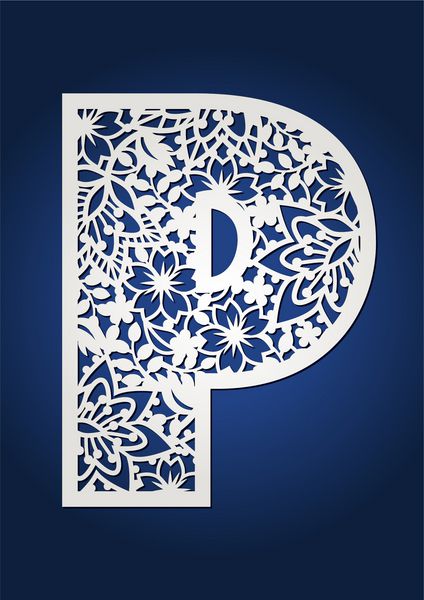 حرف تک نگار اولیه p ممکن است برای برش کاغذ استفاده شود حروف الفبای فانتزی گلدار حروف الفبای گلدار چوبی