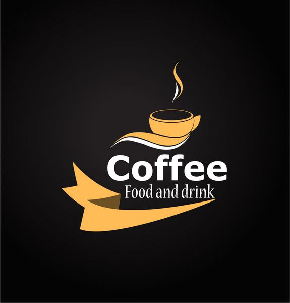 علامت قهوه با فنجان و روبان در پس زمینه مشکی