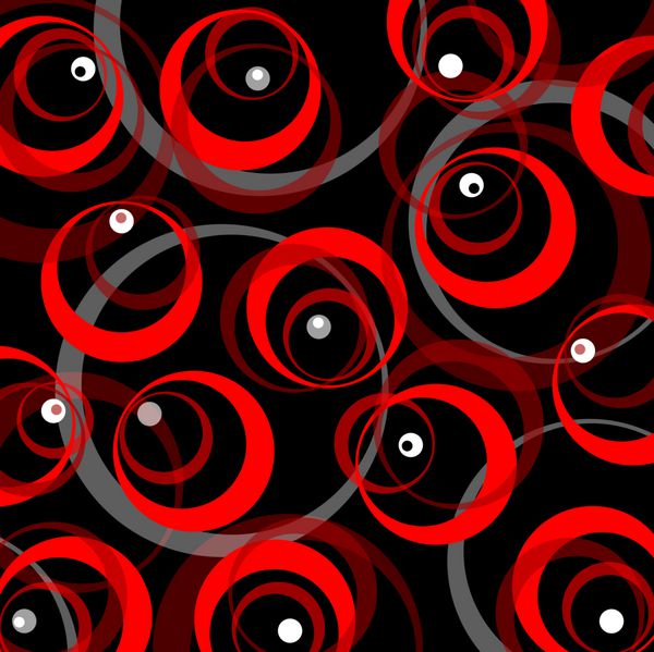 پس زمینه تزئینی سبک رترو با دایره های قرمز و نقاط سفید در پس زمینه سیاه