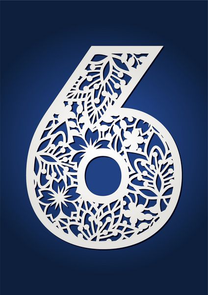 تزئینی شماره شش با گل و برگ رقم طرح دار گیاه شناسی 6 عدد برش لیزری برای تزئین و برش کاغذ اعداد کاغذی زیبا برای کارت دعوت عروسی و تولد