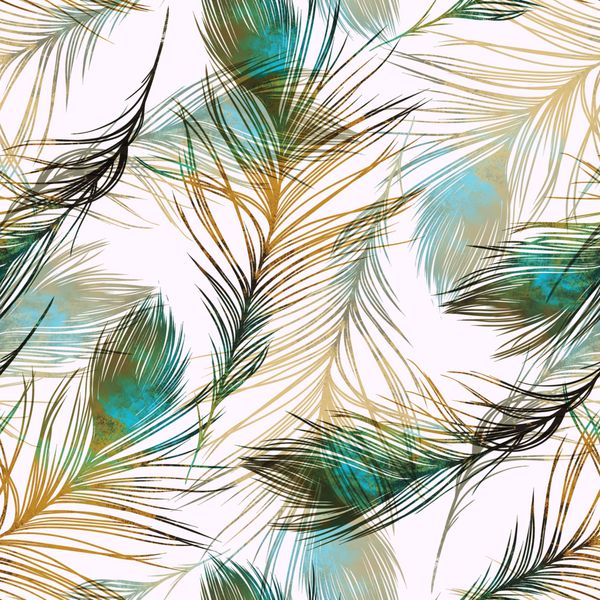 پرهای نخود را نقش می بندد الگوی بدون درز نقاشی شده با دست طراحی دیجیتال و بافت آبرنگ پس زمینه برای دکور و طراحی پارچه کاغذ دیواری گیاه شناسی هنر بوهو شیک ترکیبی قاب گل