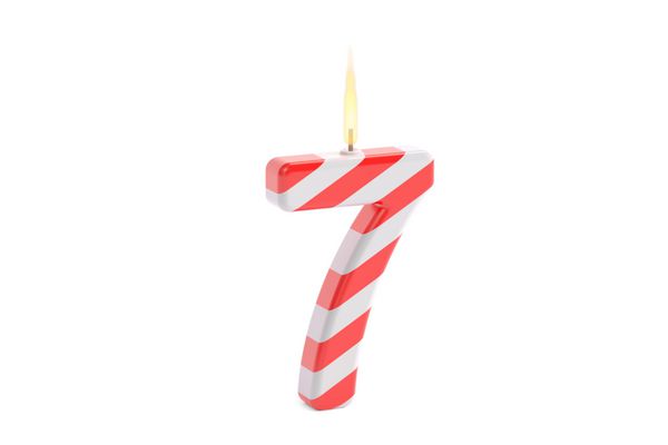 شمع تولد با شماره 7 رندر سه بعدی جدا شده در پس زمینه سفید
