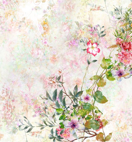 نقاشی آبرنگ گل های رنگارنگ انتزاعی بهار چند رنگ