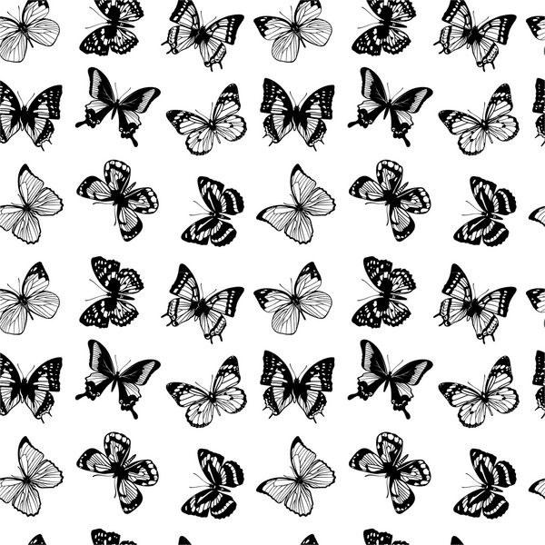 وکتور الگوی بدون درز با پروانه ها پس زمینه با پروانه های سیاه تصویر پروانه شبح