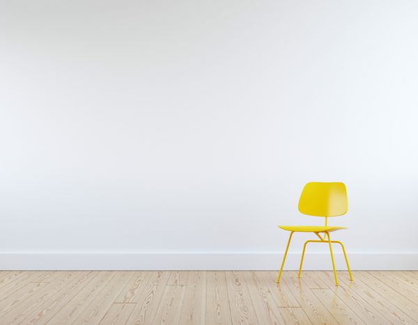 صندلی مدرن زرد در اتاق سفید داخلی پارکت چوبی کف