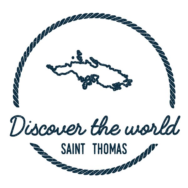 طرح کلی نقشه سنت توماس تمبر لاستیکی قدیمی با نقشه سنت توماس تمبر لاستیکی دریایی سبک هیپستر با حاشیه طناب گرد وکتور نقشه سنت توماس