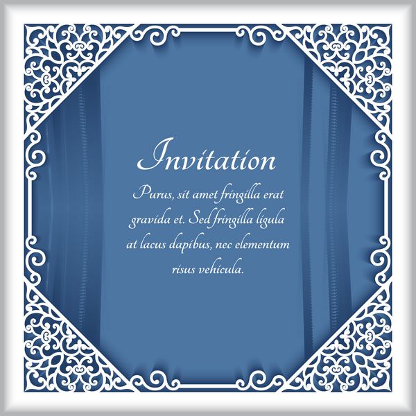 قاب کاغذی برش مربعی با تزئینات گوشه L کارت تبریک یا الگوی دعوت عروسی وکتور
