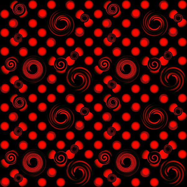 الگوی توپ های محدب قرمز الگوی انتزاعی از دایره های مارپیچی قرمز در پس زمینه سیاه