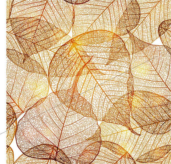 الگوی بدون درز با ورق طلا پس زمینه برگ های پاییزی وکتور